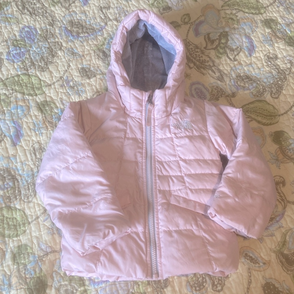 The North Face Light Pink Girls Puffer Jacket Minky Lined Hoodie Size 3T